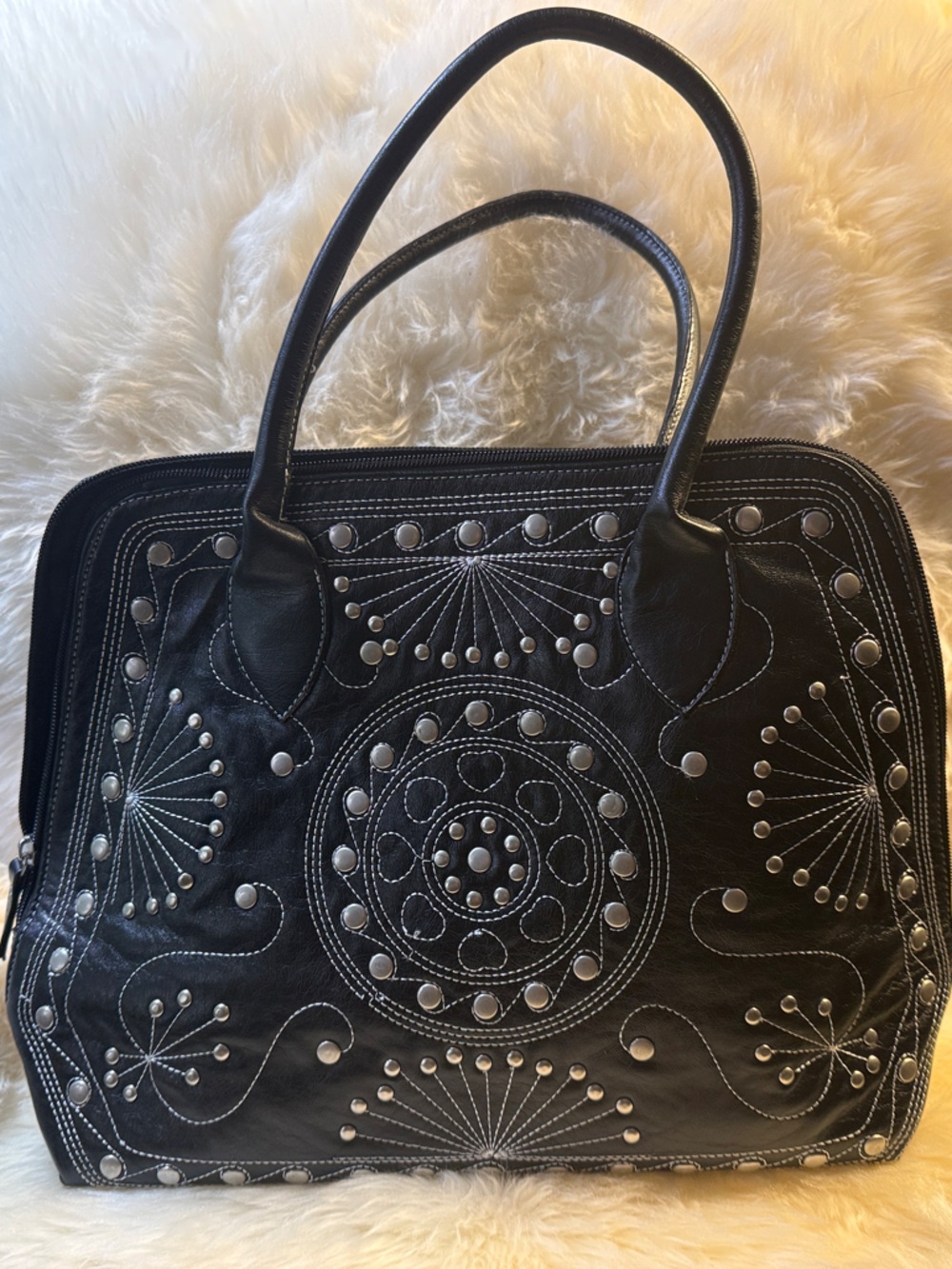 Black boho Stud-Embellished Women's Tote Bag inside pocket. Like new
